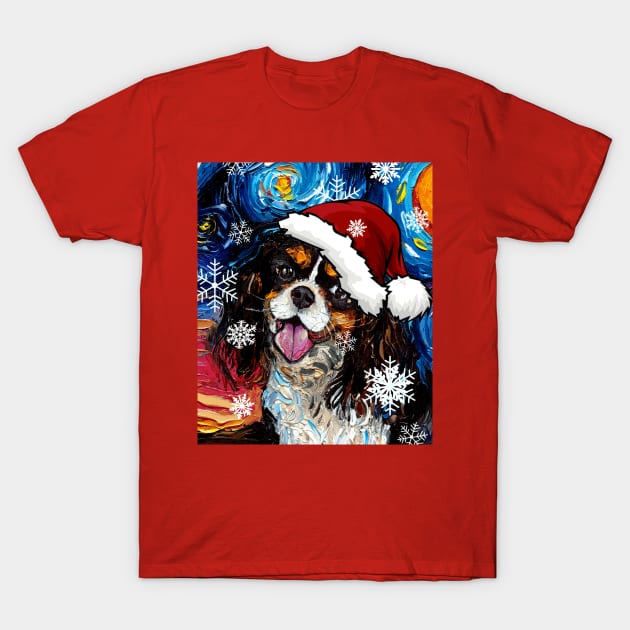 Tri Color Cavalier King Charles Spaniel Santa T-Shirt by sagittariusgallery